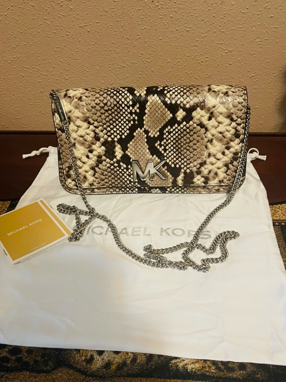 Michael Kors Snakesking leather Crossbory chain strap statement Bag